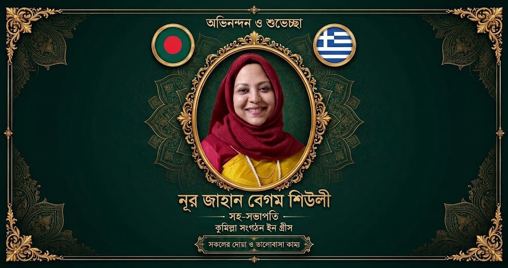 কুমিল্লা সংগঠন ইন গ্রীসের সহ-সভাপতি নির্বাচিত হয়েছেন নূর জাহান বেগম শিউলী